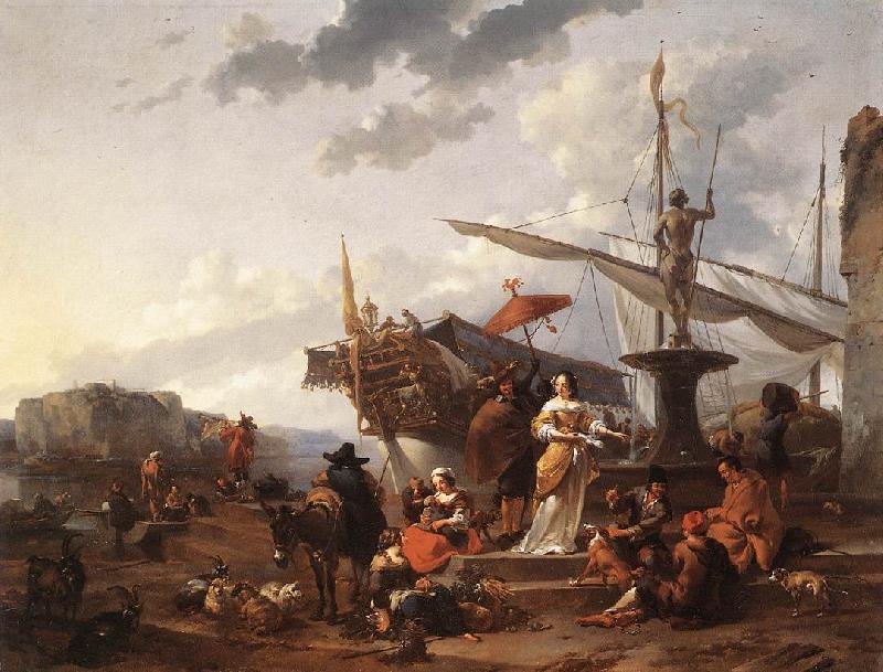 BERCHEM, Nicolaes A Southern Harbour Scene Sweden oil painting art